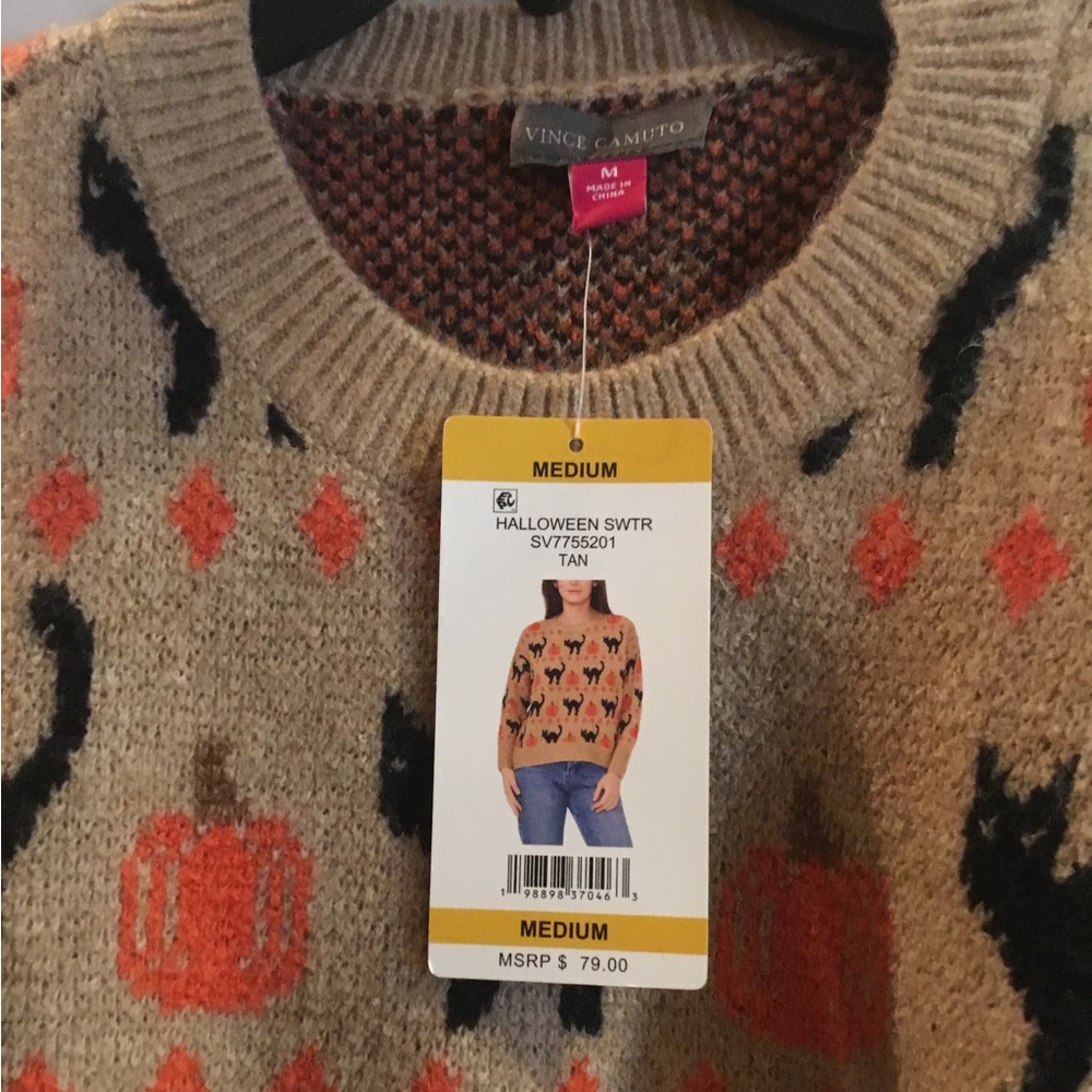 NEW Vince Camuto Cat and Pumpkin Sweater - Picture 2 of 4